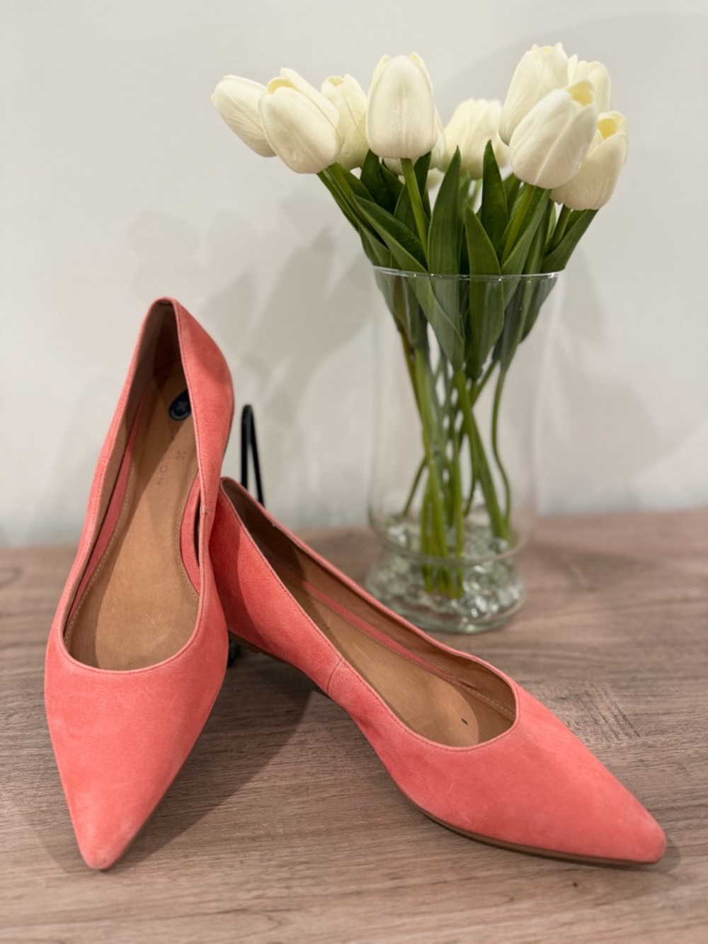Caslon Genuine Leather Suede Pink Grapefruit Pointed Toe Flats